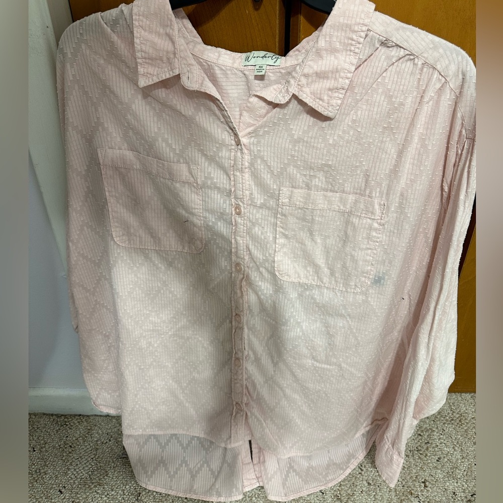 Pastel Pink Long Sleeve Button-Up Shirt - Size 4X
